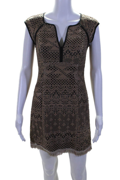 Nanette Lepore Womens Brown Black Textured V-neck Cap Sleeve Mini Dress Size 0