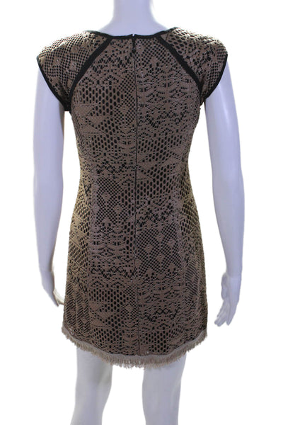 Nanette Lepore Womens Brown Black Textured V-neck Cap Sleeve Mini Dress Size 0