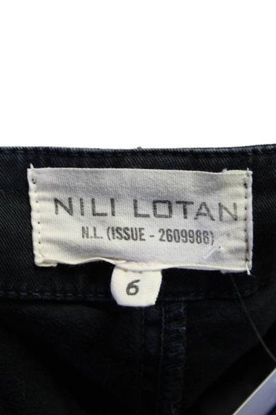 Nili Lotan Womens Cotton Mid Rise Cinched Straight Leg Trousers Navy Blue Size 6