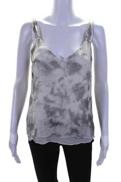 Go Silk Womens Silk Chiffon Tie Dye Print V-Neck Camisole Top White Gray Size S