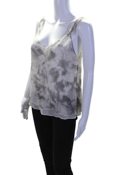 Go Silk Womens Silk Chiffon Tie Dye Print V-Neck Camisole Top White Gray Size S