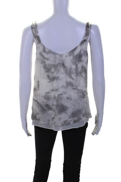 Go Silk Womens Silk Chiffon Tie Dye Print V-Neck Camisole Top White Gray Size S