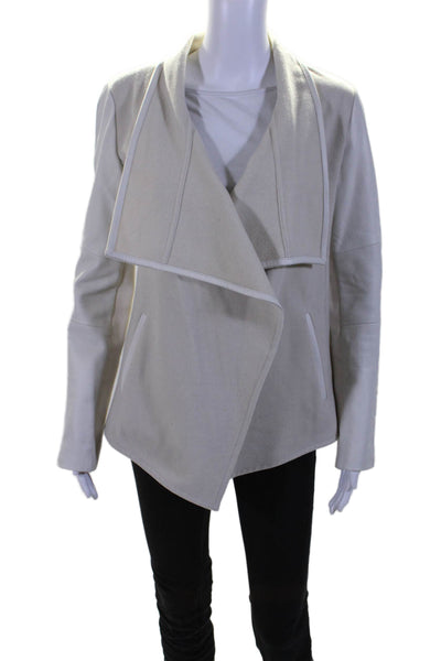 Vince Womens Fleece Draped Front Long Sleeve Cardigan Jacket Bone White Size S