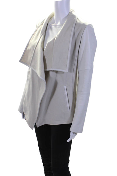 Vince Womens Fleece Draped Front Long Sleeve Cardigan Jacket Bone White Size S