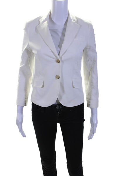 Theory Women's Collared Long Sleeves Line Two Button Blazer Cream Size 4