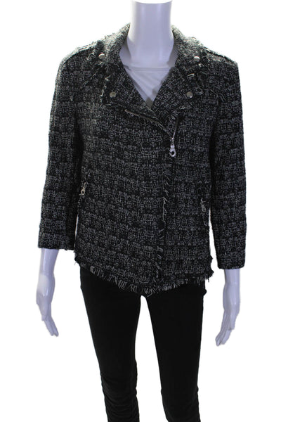 philosophy Women's Collared Long Sleeves Full Zip Tweed Jacket Black Size M