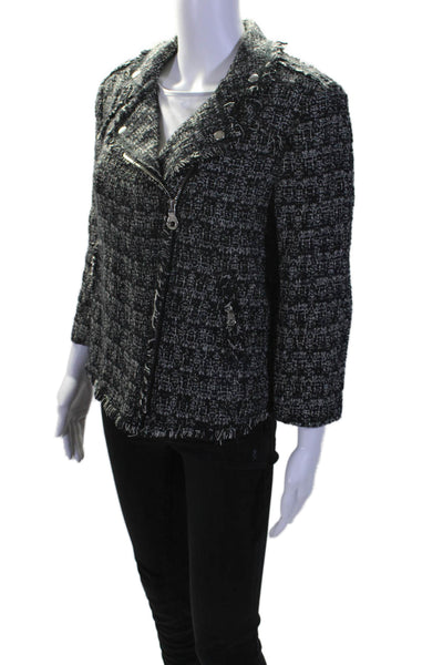 philosophy Women's Collared Long Sleeves Full Zip Tweed Jacket Black Size M