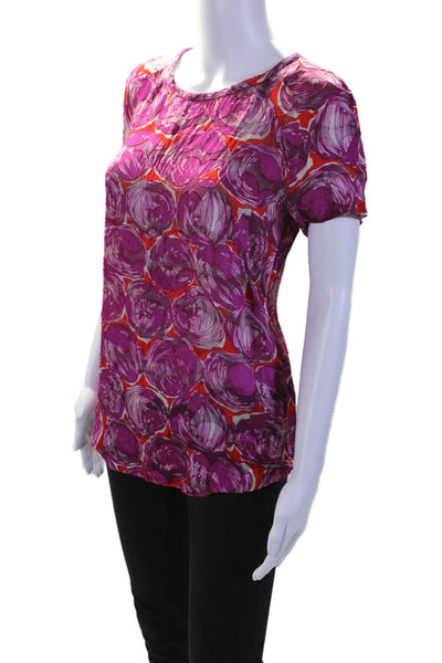 Tory Burch Womens Back Zip Short Sleeve Abstract Blouse Pink Orange Size 4