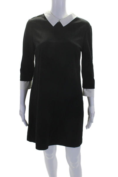 Cynthia Steffe Womens Black White Collar Long Sleeve A-line Dress Size 10