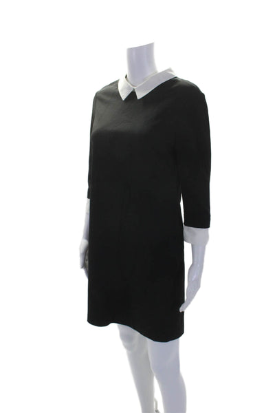 Cynthia Steffe Womens Black White Collar Long Sleeve A-line Dress Size 10