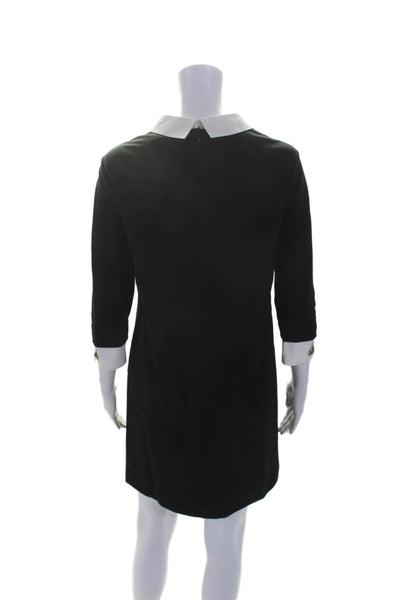 Cynthia Steffe Womens Black White Collar Long Sleeve A-line Dress Size 10