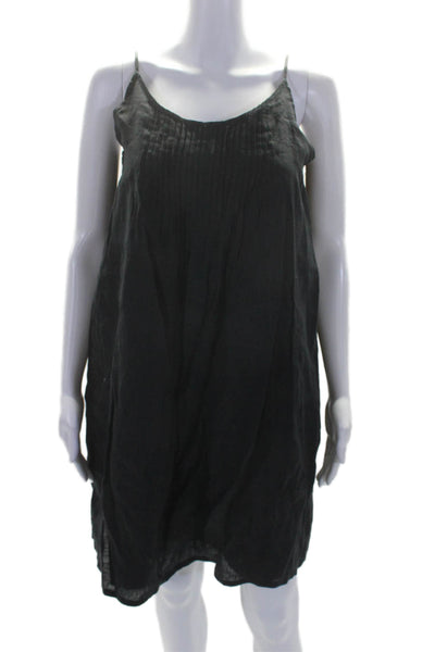 Two by Vince Camuto Womens Linen Black Scoop Neck Pleated Mini Dress Size S