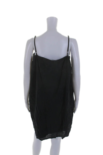 Two by Vince Camuto Womens Linen Black Scoop Neck Pleated Mini Dress Size S