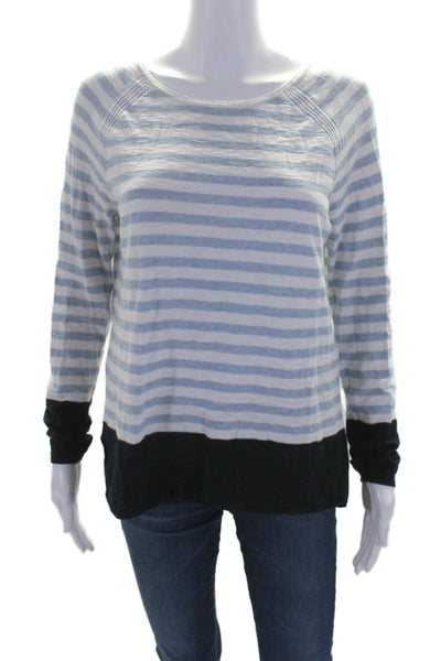 Vince Womens Cotton Blue Striped Crew Neck Long Sleeve Sweater Top Size XS