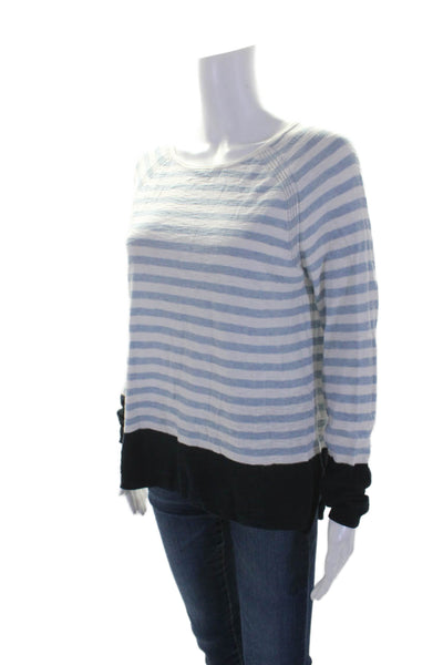 Vince Womens Cotton Blue Striped Crew Neck Long Sleeve Sweater Top Size XS