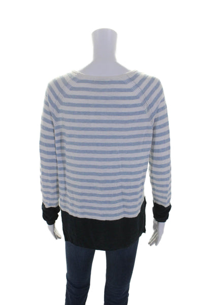 Vince Womens Cotton Blue Striped Crew Neck Long Sleeve Sweater Top Size XS