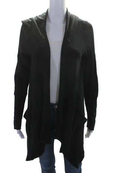 Splendid Womens Black Waffle Knit Hooded Long Sleeve Cardigan Sweater Top Size M