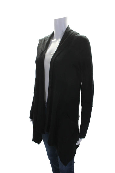 Splendid Womens Black Waffle Knit Hooded Long Sleeve Cardigan Sweater Top Size M