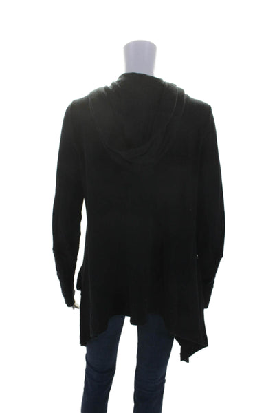 Splendid Womens Black Waffle Knit Hooded Long Sleeve Cardigan Sweater Top Size M