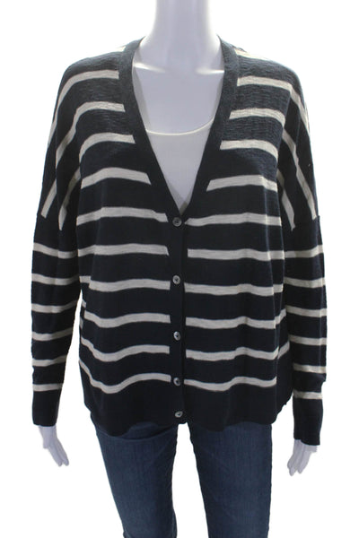 Vince Womens Cotton Navy Striped V-Neck Long Sleeve Cardigan Sweater Top Size M