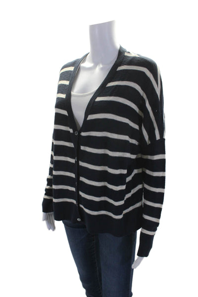 Vince Womens Cotton Navy Striped V-Neck Long Sleeve Cardigan Sweater Top Size M