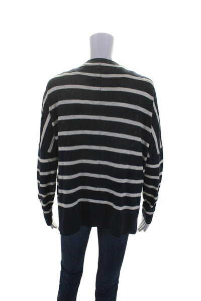 Vince Womens Cotton Navy Striped V-Neck Long Sleeve Cardigan Sweater Top Size M