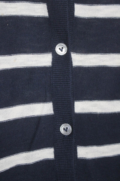 Vince Womens Cotton Navy Striped V-Neck Long Sleeve Cardigan Sweater Top Size M