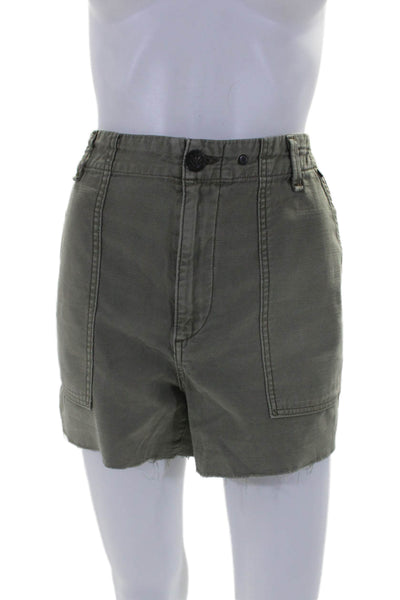 Rag & Bone Women's Button Closure Cargo Cut-Off Shorts Olive Green Size 28