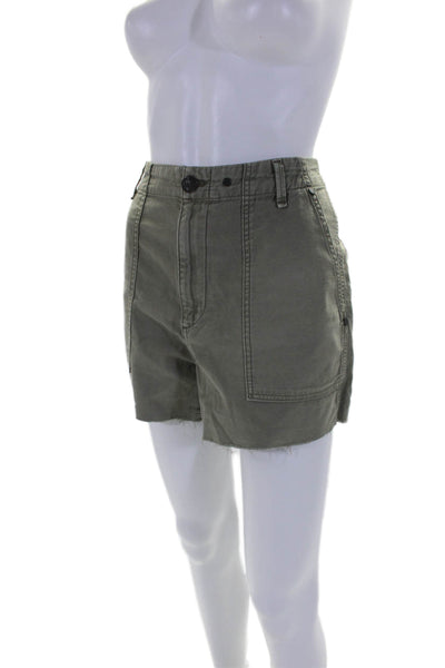 Rag & Bone Women's Button Closure Cargo Cut-Off Shorts Olive Green Size 28