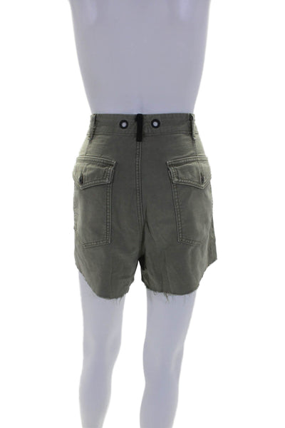 Rag & Bone Women's Button Closure Cargo Cut-Off Shorts Olive Green Size 28