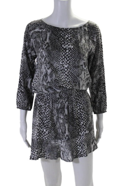 Soft Joie Womens Snakeskin Print Long Sleeve Blouson Dress Gray Size XS