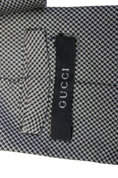 Gucci Mens Silk Houndstooth Print Classic Neck Tie Black White Size OS