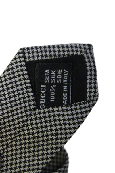 Gucci Mens Silk Houndstooth Print Classic Neck Tie Black White Size OS