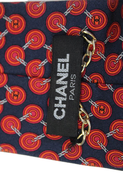 Chanel Mens Silk Abstract Print Classic Neck Tie Red Size OS