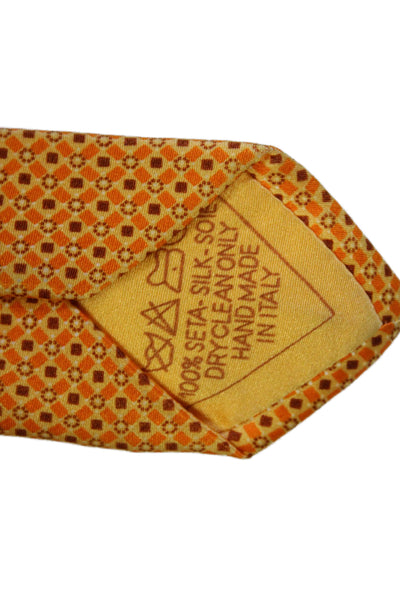 Brioni Mens Silk Geometric Print Classic Neck Tie Orange Size OS