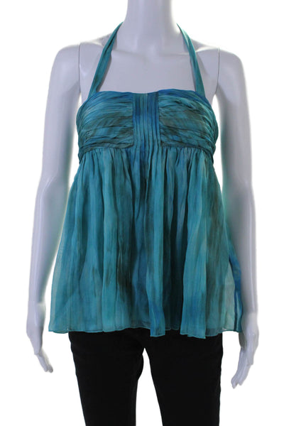 Alice + Olivia Womens Open Back Abstract Halter Silk Top Blue Size Extra Small