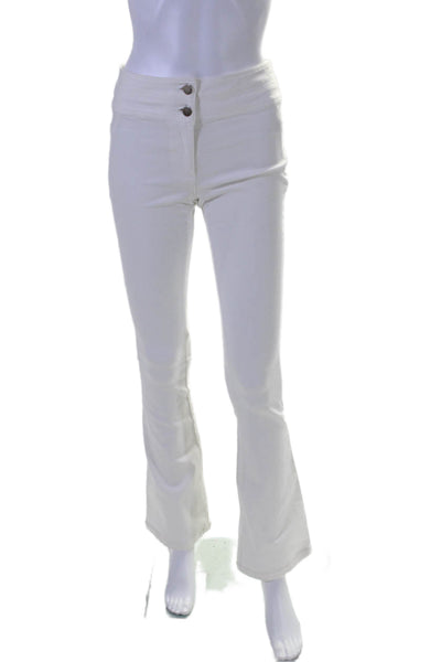 Veronica Beard Womens Zipper Fly Mid Rise Flare Leg Pants White Cotton Size 0