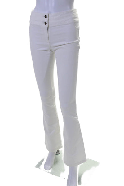 Veronica Beard Womens Zipper Fly Mid Rise Flare Leg Pants White Cotton Size 0