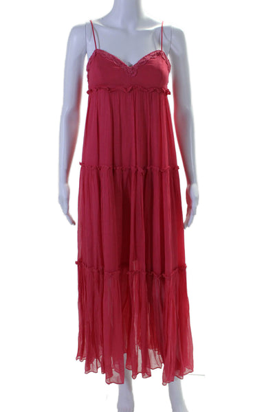 BCBGMAXAZRIA Womens Back Zip Spaghetti Strap V Neck Midi Dress Pink Size 0