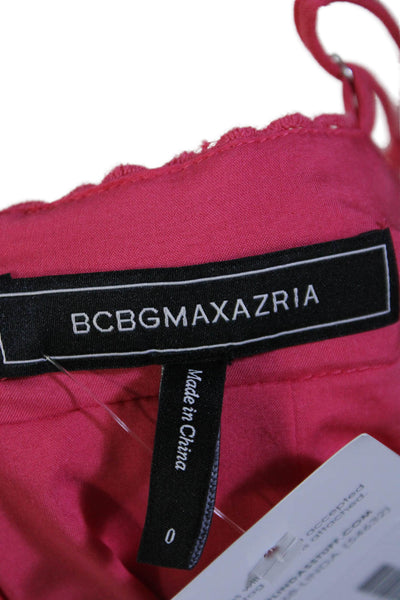 BCBGMAXAZRIA Womens Back Zip Spaghetti Strap V Neck Midi Dress Pink Size 0