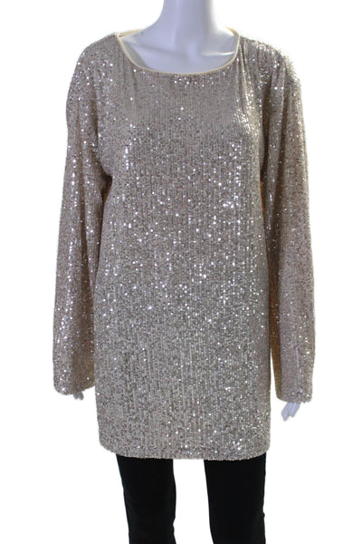 Lovers + Friends Women's Long Sleeves Sequin Tunic Sweater Cream Size S