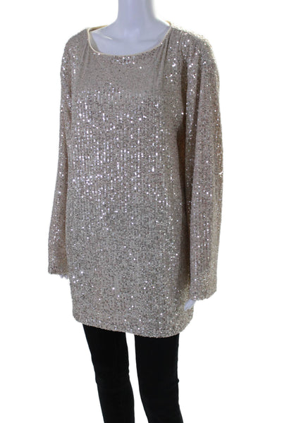 Lovers + Friends Women's Long Sleeves Sequin Tunic Sweater Cream Size S