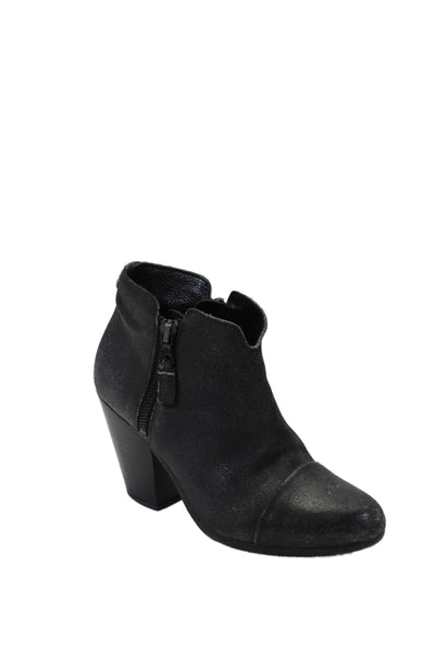 Rag & Bone Women's Round Toe Block Heels Leather Ankle Boots Black Size 36