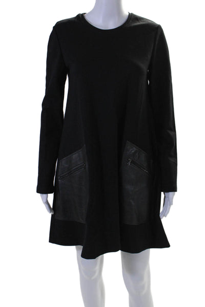 BCBGMAXAZRIA Women's Long Sleeves Leather Trim Mini Dress Black Size XS