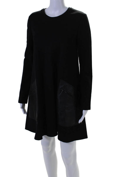 BCBGMAXAZRIA Women's Long Sleeves Leather Trim Mini Dress Black Size XS