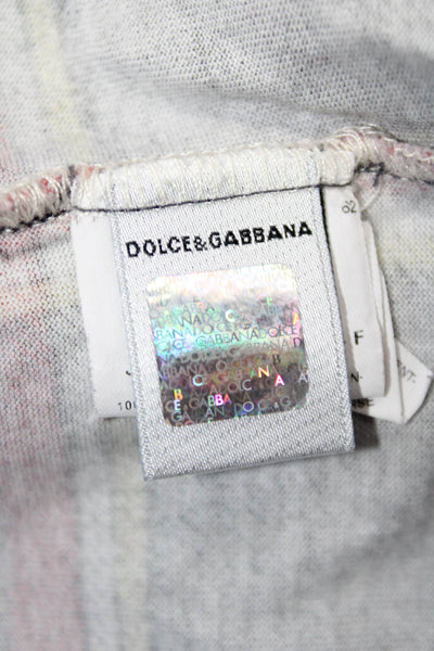 Dolce and Gabbana Womens Plaid Crewneck Short Sleeve T Shirt Gray Size 10