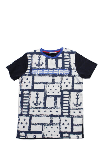 GF Ferre Boys Short Sleeve Crewneck Graphic T Shirt White Blue Size 12