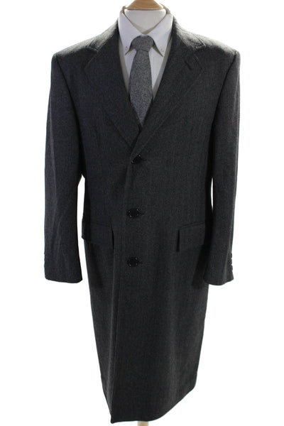 Hornor & Harrison Mens Gray Herringbone Two Button Long Sleeve Coat Size 40