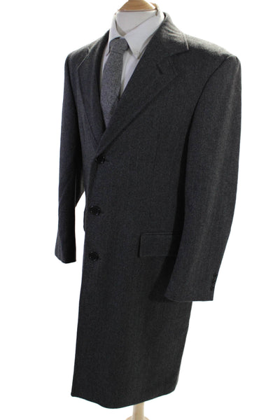 Hornor & Harrison Mens Gray Herringbone Two Button Long Sleeve Coat Size 40