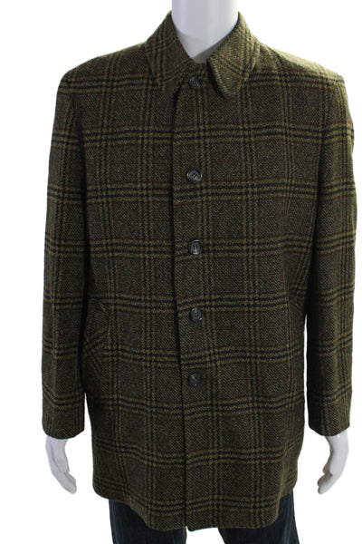 Startojac Mens Wool Brown Plaid Collar Long Sleeve Lined Coat Size 42